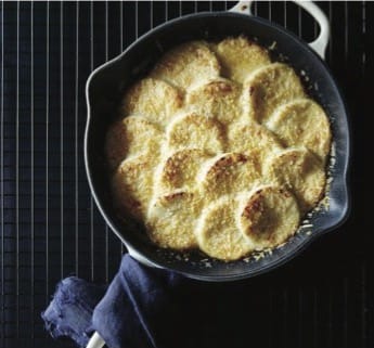 Semolino gnocchi gratin Roman style with pecorino and pancetta