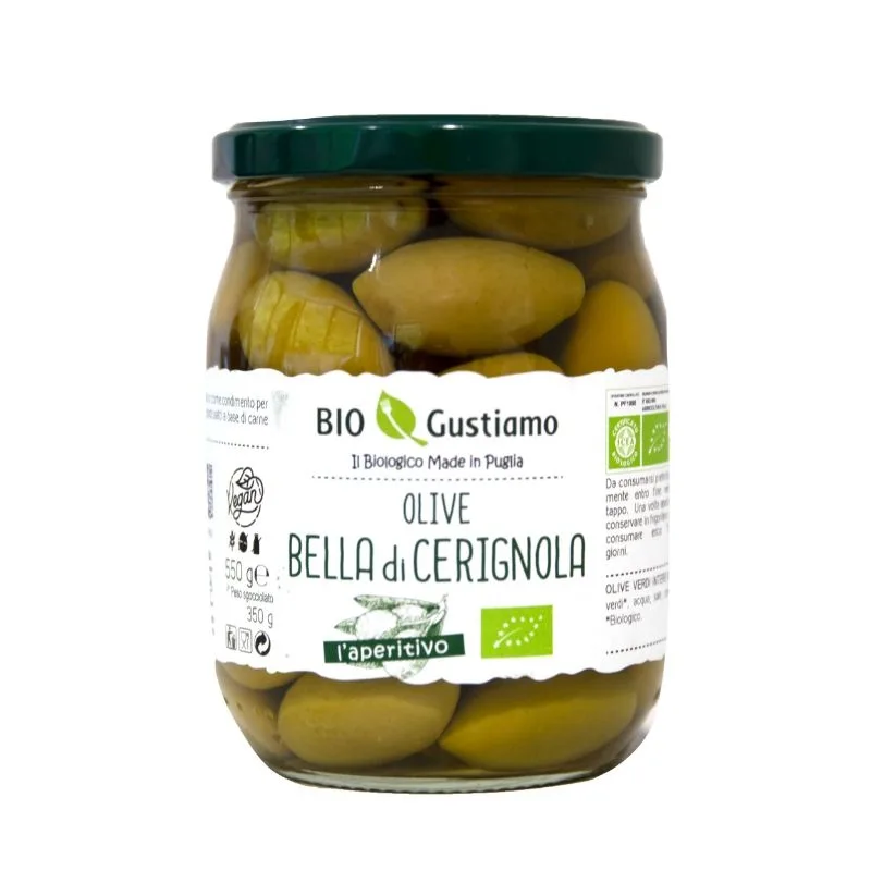 ORGANIC OLIVES GREEN DI CERIGNOLA 550g (Gustiamo)