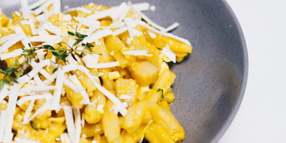 De Cecco Casarecce with pumpkin, pancetta and ‘ricotta salata”