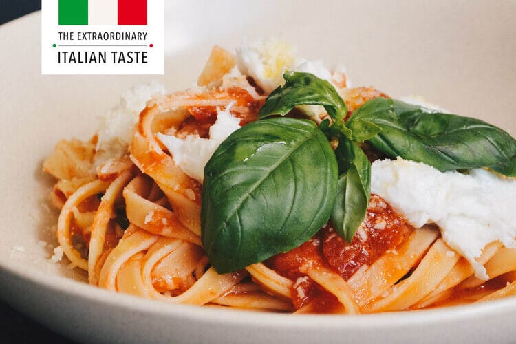 Fettuccelle Pomodoro Basilico with buffalo mozzarella