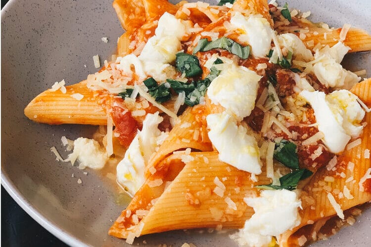 Bombardoni Pasta De Cecco Margherita with tomato, mozzarella and basil