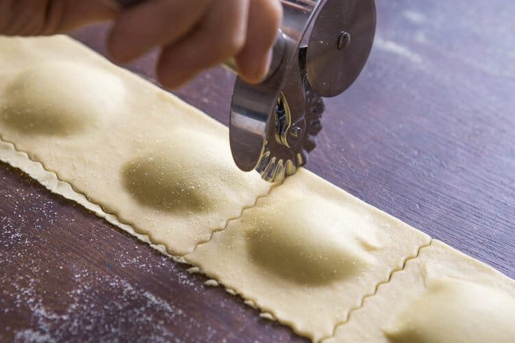 Ravioli Bertagni buffalo mozzarella with smoked eggplant, cherry tomato & marjoram