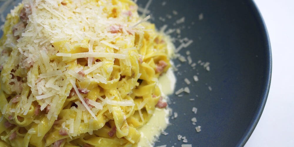 Bertagni fettuccine with ham, parmigiano and lemon