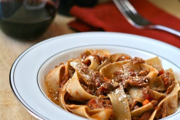 Pappardelle Bertagni with Italian sausages and porcini ragout