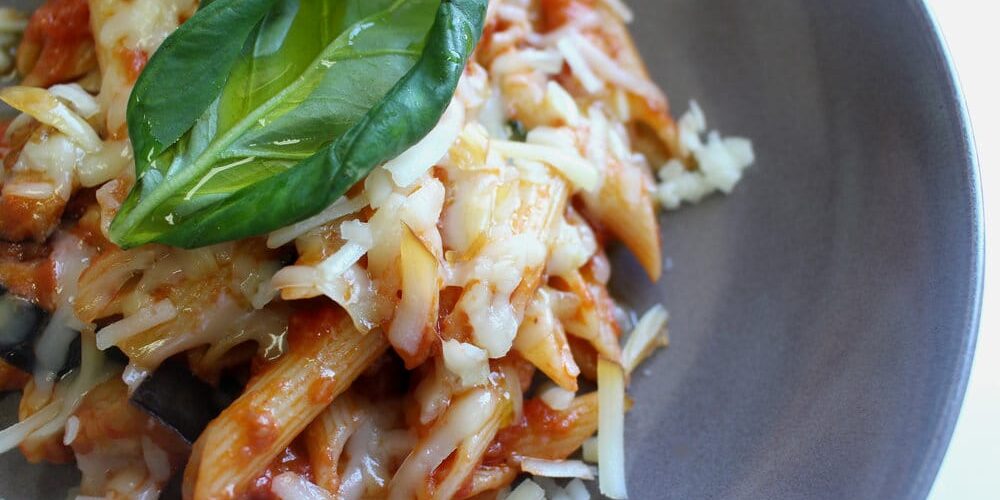 Penne Alla Norma with De Cecco penne, eggplant, tomato, basil & smoked provolone