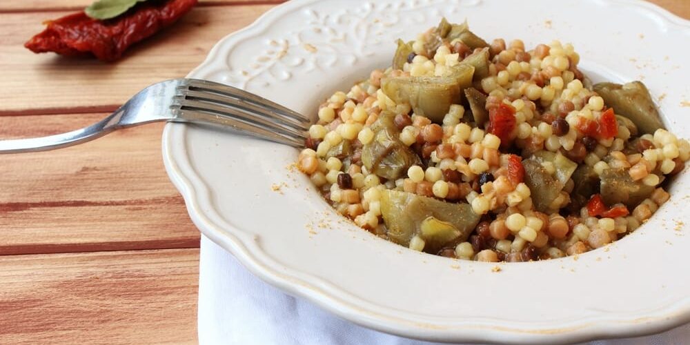 Sardinian Fregola with artichokes Sardinian bottarga and chilli