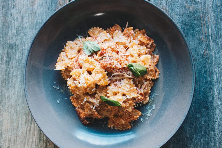 Farfalle De Cecco with tomato basil and fresh ricotta