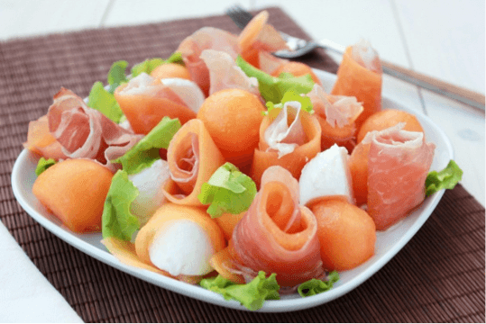 Prosciutto di parma with rocklemon and buffalo mozzarella salad
