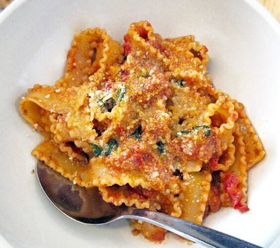 Mafaldine De Cecco with Trapanese pesto