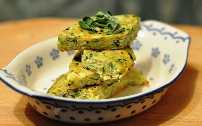 Frittata with zucchini, potato, mint & smoked caciocavallo