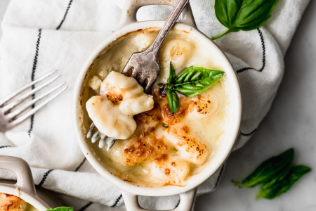 Gnocchi De Cecco With Smoked Provolone On Plate