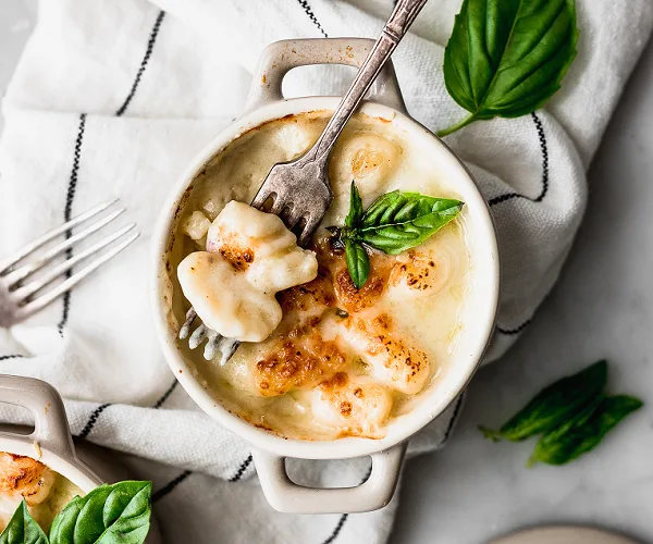 Gnocchi De Cecco with Smoked Provolone on plate