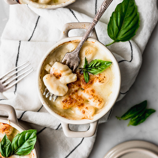 Gnocchi De Cecco with Smoked Provolone on plate