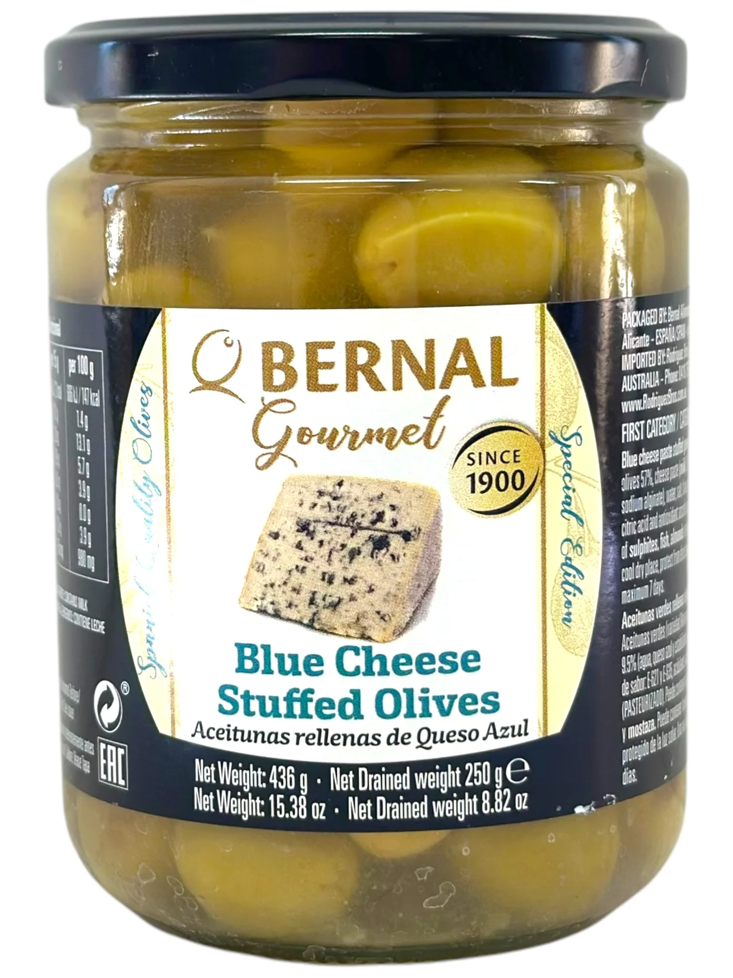 Blue Cheese Stuffed Olives 436g - BERNAL