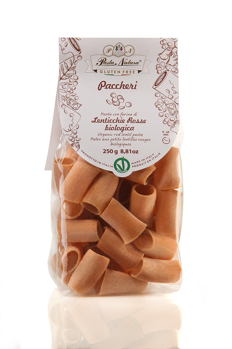 Red Lentil Paccheri Gluten Free Pasta 250g - PASTA NATURA